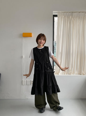 Habom Dot Nylon Layered Sleeveless One Piece